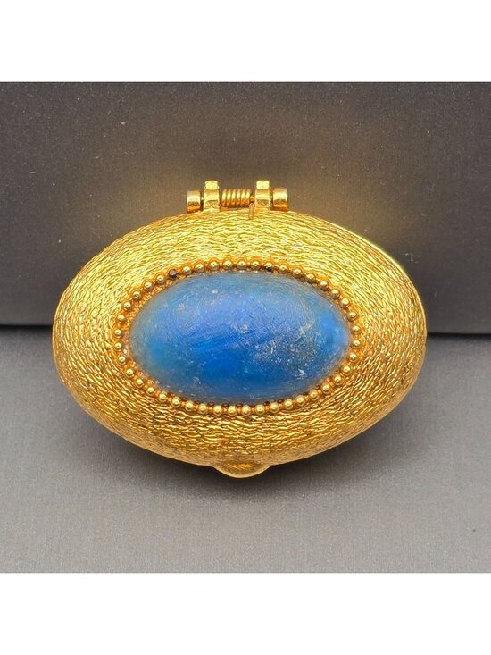 Helena Rubinstein Other - Vintage Helena Rubinstein Heaven Sent Trinket Box 1.75" Gold Blue Cabochon 1960s